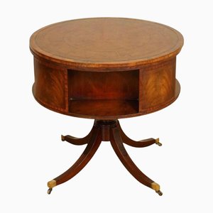 Regency Style Revolving Bookcase Drum Table in Hand Dyed Whiskey Brown, 1940s