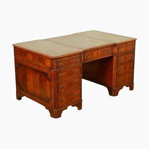 Twin Pedestal Desk with Green Leather Top by E. G. Hudson