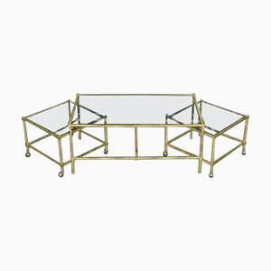 Tables d'Appoint et Tables d'Appoint sur Roulettes Hollywood Regency en Bambou, 1960s, Set de 3