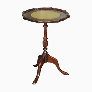 Vintage Green Leather Side Table with Tripod Feet