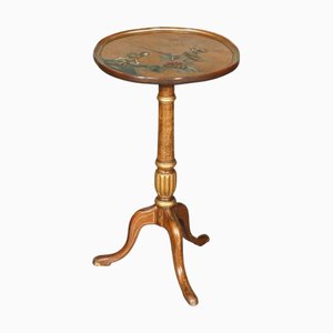 Vintage Chinoiserie Hand-Painted Ebonised Pedestal Side Table