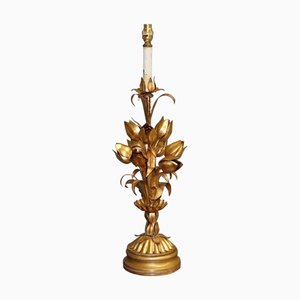 Vergoldete italienische Hollywood Regency Tischlampe mit Tulpen- & Lotussitzbezug, 1950er