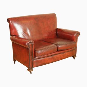 Victorian Gentleman's Club Sofa in Hand-Dyed Burgundy Leather