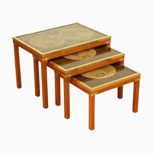 Military Campaign Nesting Tables with World Maps, Set of 3