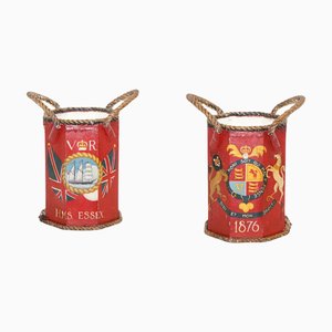 Handbemalter Kanonenbehälter aus Holz mit HMS Essex Wappen, 1876