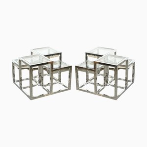 Art Deco Style Glass and Polished Stainless Steel Side Tables from Casa Padrino, Set of 2