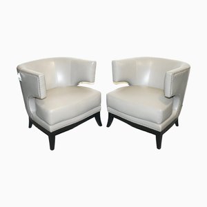 Round Back Armchairs in Grey Leather with Studs from Coach House, Set of 2