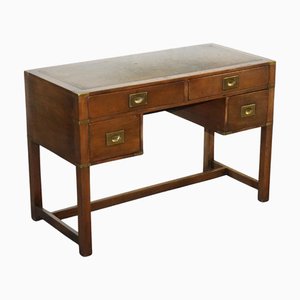 Vintage Military Campaign Leather Top Writing Table Desk from Harrods London