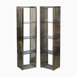 Stainless Steel Bookcases with Smoked Glass Shelves from Casa Padrino, Set of 2