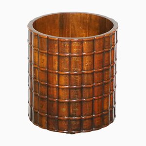 Vintage Theodore Alexander Leather Faux Book Waste Basket Office Bin