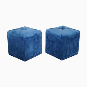 Art Deco Blue Velvet Touch Fabric Blue Stools, Set of 2