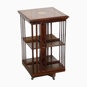 Mid-Centry Sheraton Revival Inlaid Revolving Bookcase End Table on Castors