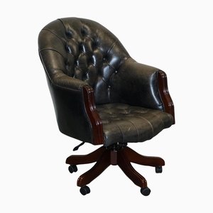 Grauer Vintage Chesterfield Director Swifel Captains Chair aus grauem Leder