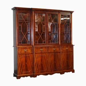 Vintage Georgian Flamed Hardwood Breakfront Display Cabinet Bookcase