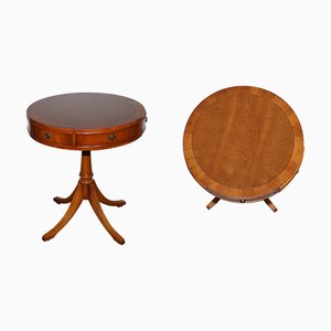 Vintage Yew Wood Circular Drum End Side Lamp Table