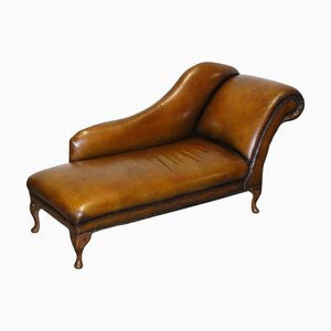 Handgefärbte viktorianische Chaiselongue aus braunem Leder