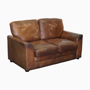 Vintage Halo Two Seater Brown Leather Sofa