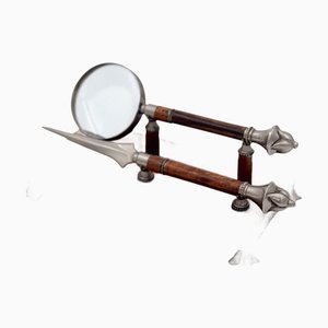 English Walnut Reception Desk Letter Set Magnifying Glass, Set of 3