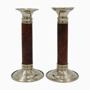 Art Deco Burr Walnut Candlleholders, Set of 2