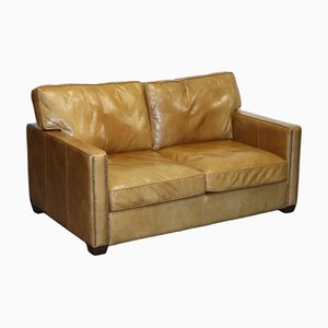 Halo Two Seater Viscount Tan Leather Sofa by Timothy Oulton