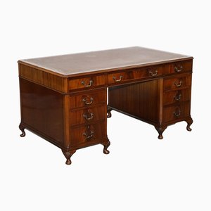 Burgundy Embossed Leather Top Twin Pedestal Desk from Globe Wernicke