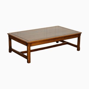 Large Vintage Oak Coffee Table with Grain Oak Top and H Frame