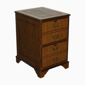 Vintage Büroschrank aus Eiche mit zwei Schubladen & brauner Lederplatte