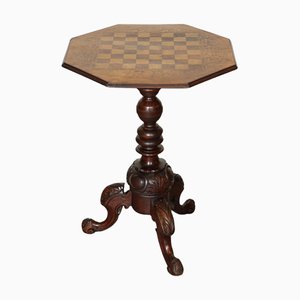 Italian Chess Side End Lamp Table with Carved Legs