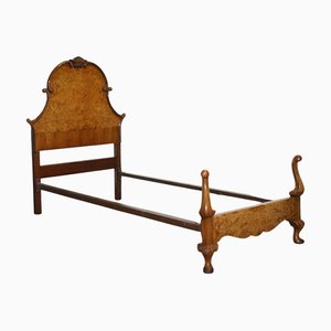 Art Deco English Burr Walnut Vono Bedstead Frame Queen Anne, 1930s