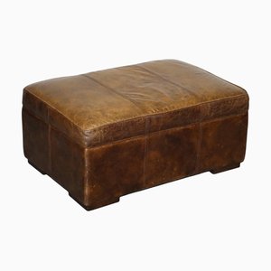 Vintage Halo Reggio Groucho Brown Leather Ottoman with Storage Space
