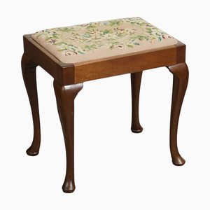 Piano Dressing Table Stool with Flower Stitchwork with Queen Anne Legs