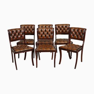 Chesterfield Leather Dining Chairs, Set of 6
