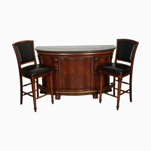 American Bar with Granite Top & Barstools in the style of Howard & Miller