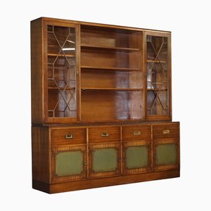 Vintage Bevan Funnell Military Campaign Bookcase with Embossed Leather Doors, 1950s