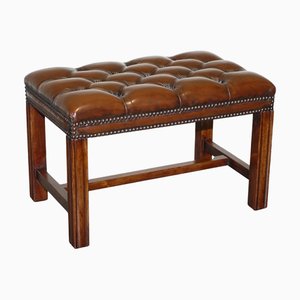 Vintage Chesterfield Hand Dyed Brown Leather Tuffed Footstool