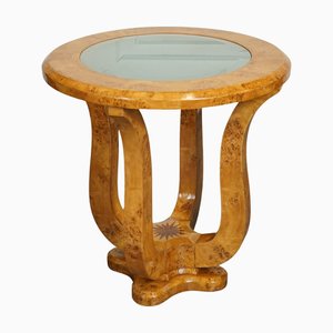 Art Deco Burr Walnut Circulair Pedestal Round Console Center Table