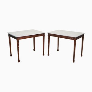 Chippendale Style Console Tables with White Carrara Marble Tops, Set of 2