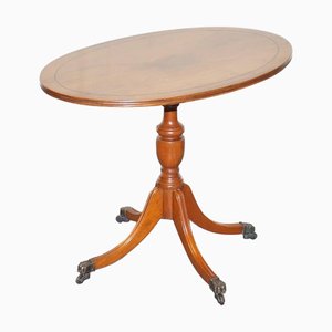 Vintage Oval Burr Yew Wood Side Table on Tripod Legs