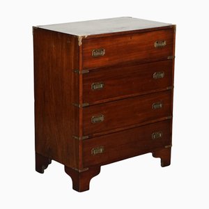 Vintage Military Campaign Secretaire with Green Leather