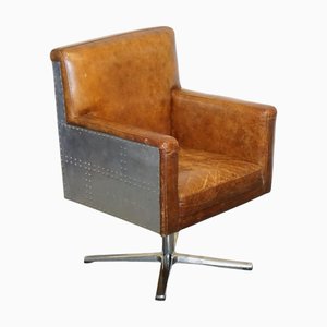 Sedia aviatore vintage in pelle marrone