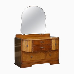 Vintage Art Deco Hand Carved Oak Dressing Table