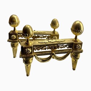 Louis XVI Neoclassical Bronze and Wrought Iron Andirons, 1930, Set of 2