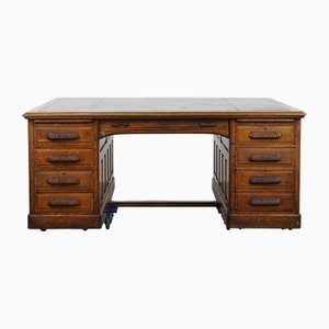 Large Antique Desk with Black Leather Top