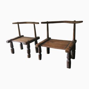 Set de Chaises Basses Antiques Sculptées à la Main, 1890, Set de 2