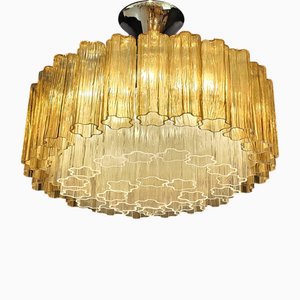Vintage Barovier Murano Chandelier in Amber and Crystal, Venice, Italy, 1981