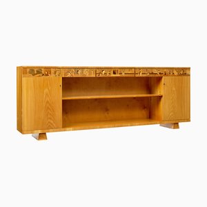 Bibliothèque Basse Art Déco en Orme Marqueté par Mjölby Intarsia, Suède, 1930s