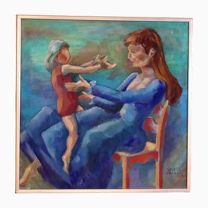 Martin Kallerroj, Madre e hijo, años 60, pintura al óleo, enmarcado