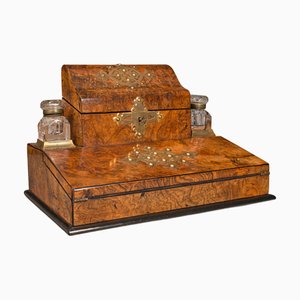 Victorian English Desktop Writing Slope in Burr Walnut