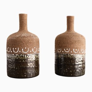 Vases Mid-Century en Poterie Brutaliste Scandinave par Hellström pour Nittsjö, Suède, Set de 2