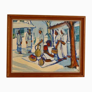 Nils Öberg, Gathering, 1960s, Peinture à l'huile, Encadré